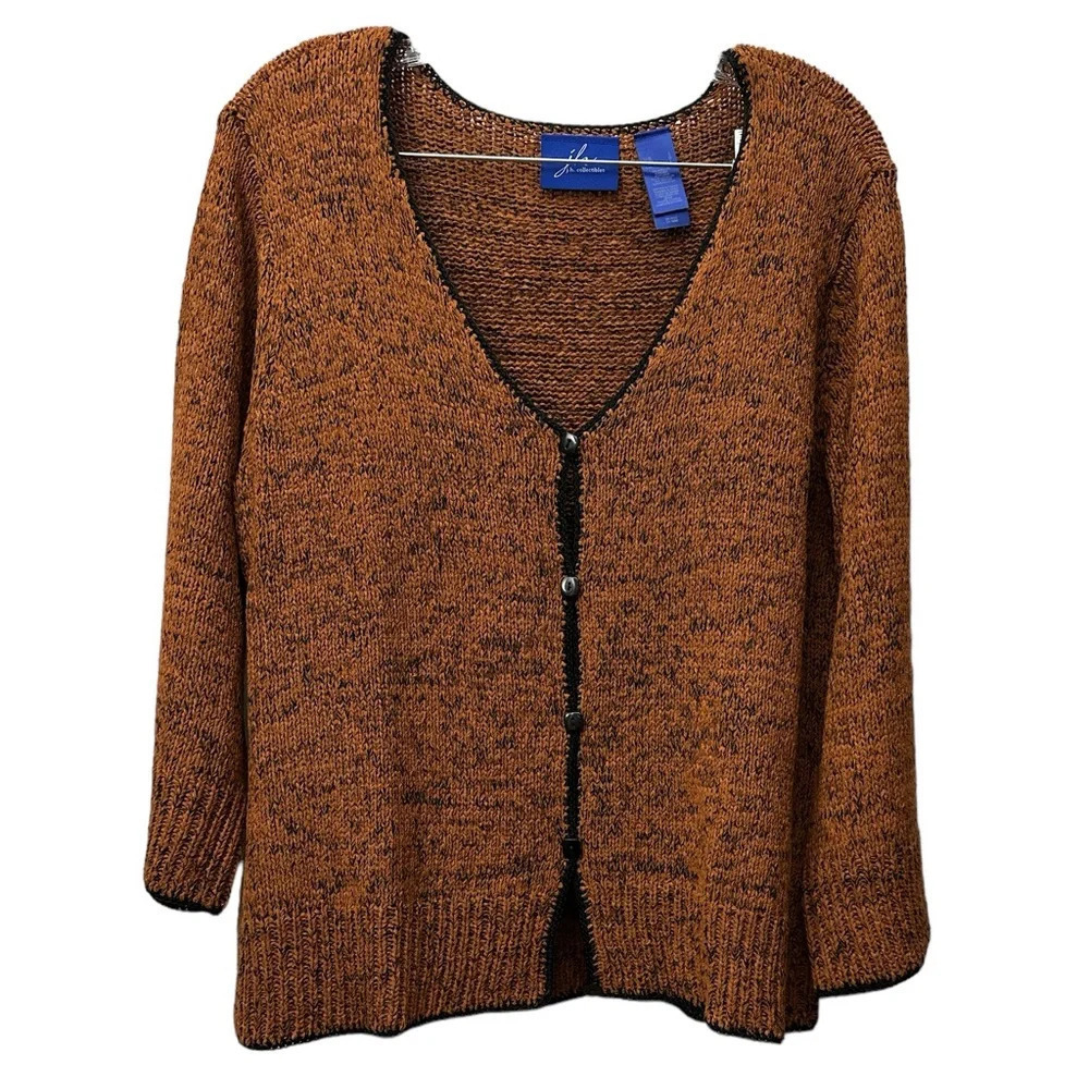 JH Collectibles Burnt Orange Knit Cardigan Ribbed Trim Size Large New With Tags